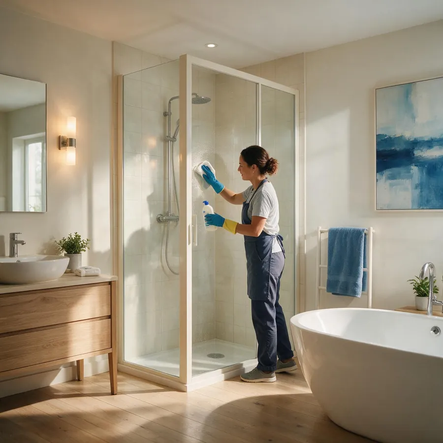 Aide-ménager(e) Maison'Net entretenant la salle de bain avec soin